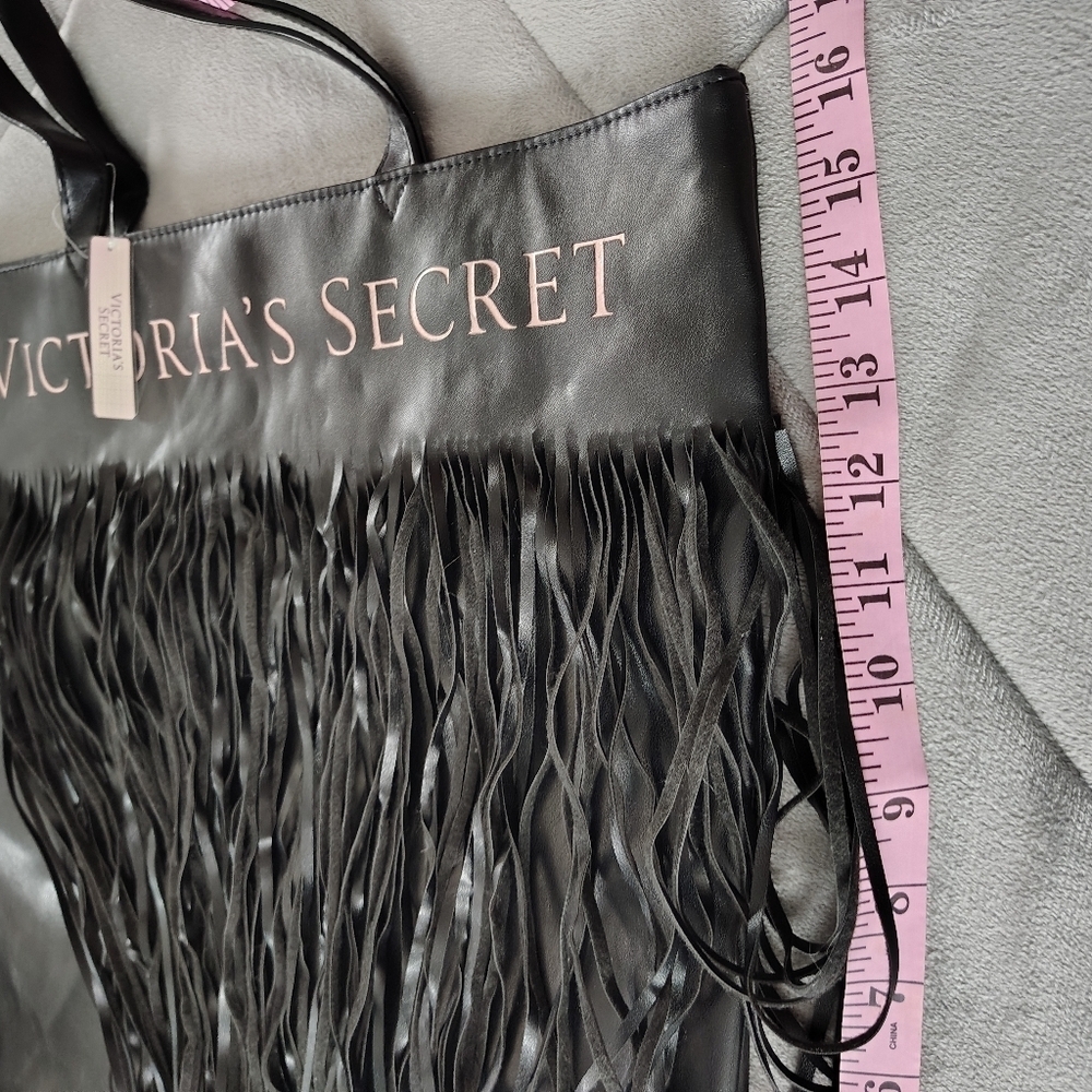 Victoria's Secret Love Victoria Black Fringe Tote Bag - Picture 8 of 9